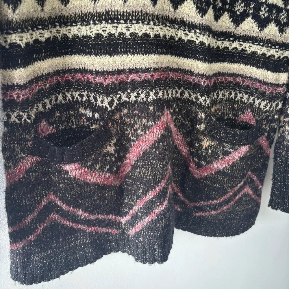 Lucky Brand Multicolor Cowl Neck Long Cozy Tunic Wool Sweater with Front Pockets